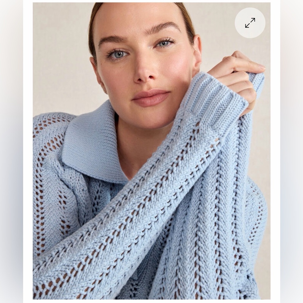 Talbots Haven Well Within Light Blue Open-Stitch Johnny Collar Sweater | Medium